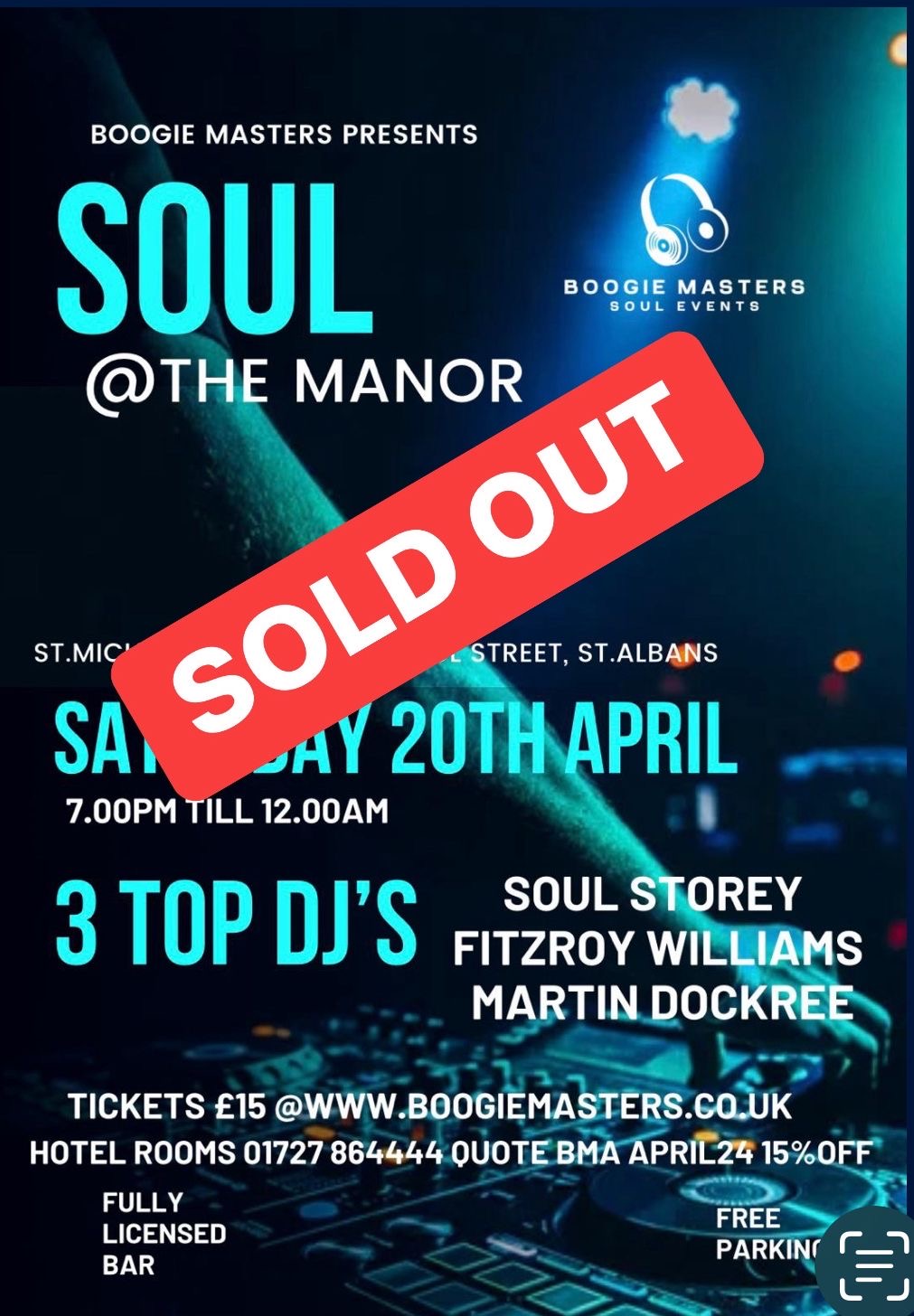 Soul @The Manor NOW SOLD OUT!!!