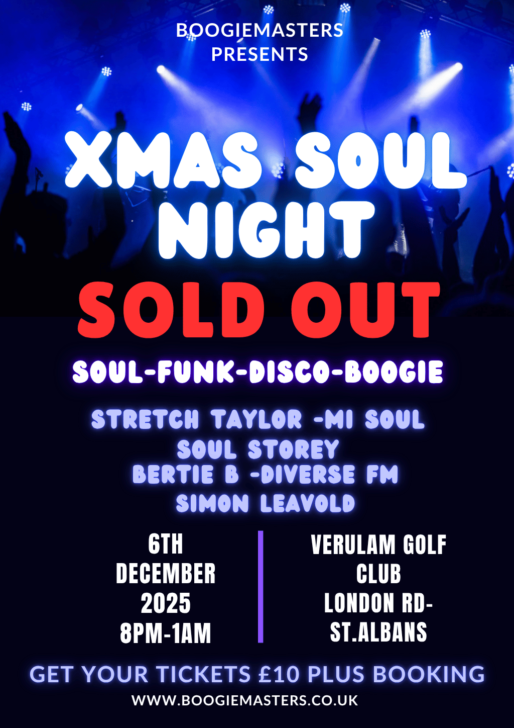 Xmas Soul Night-December 6th-8pm-1am -Verulam Golf Club,London Rd ,St.Albans.